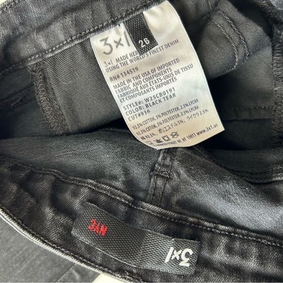 3X1 NYC Crop Baby Boot Mid Rise Frayed Jeans Black Tear Style W25CB0191 Size 26 - Picture 11 of 12